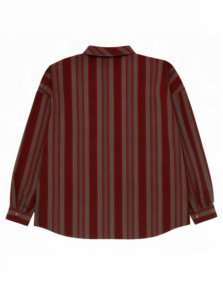 Damska koszula oversize w stylu vintage, EU 40, w średnie burgundowe paski