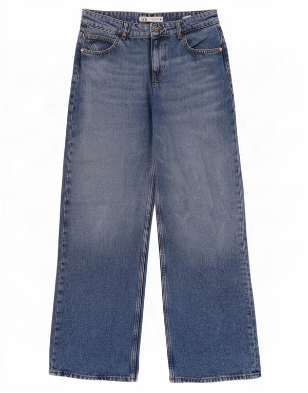 Damskie jeansy z szeroką nogawką Zara EU 40 Medium W30 L32 Niebieskie bawełniane