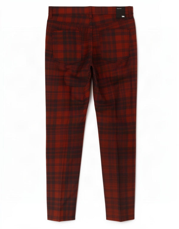 Damskie spodnie typu slim casual Zara EU 42 Large W32 L27 Czerwona bawełniana krata