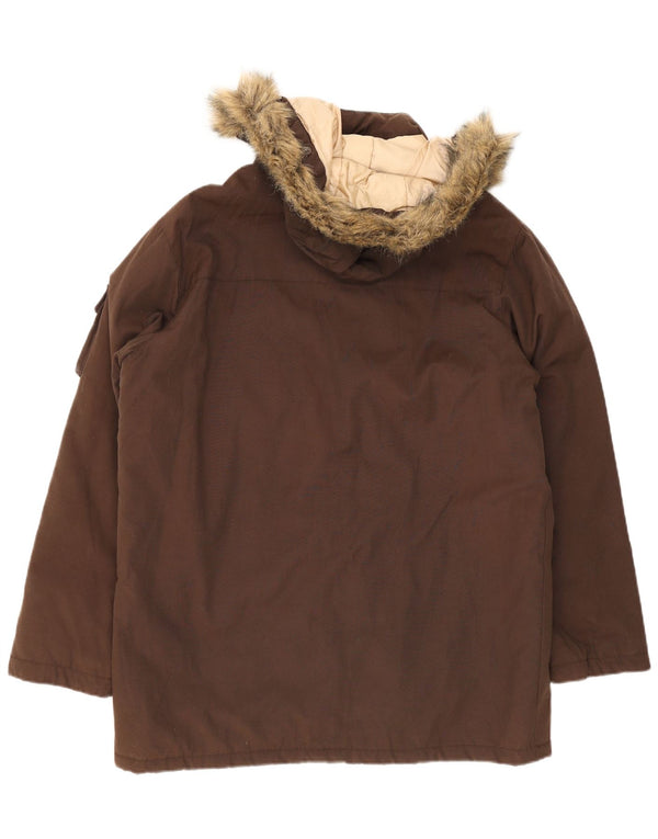 Męski ocieplany płaszcz z kapturem Slam UK 42 XL, brązowy nylon