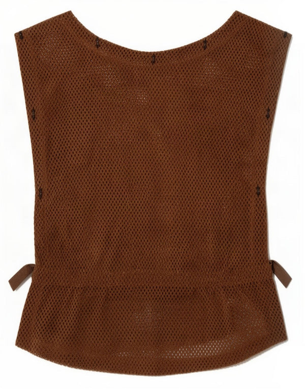 Vintage Womens Sleeveless See Through Top IT 36 XS Brown