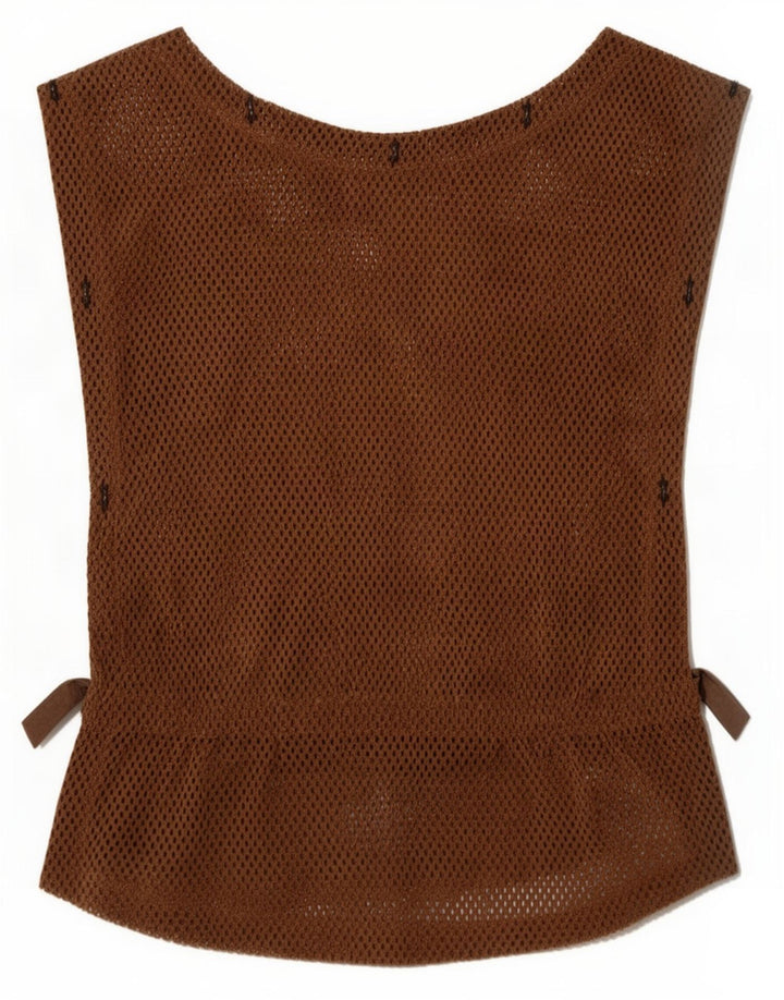 Vintage damski top bez rękawów, prześwitujący IT 36 XS, brązowy