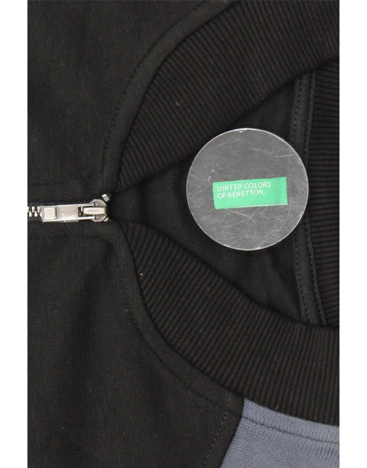 Damska kurtka dresowa BENETTON Crop UK 16, duża, czarna, z blokami kolorów