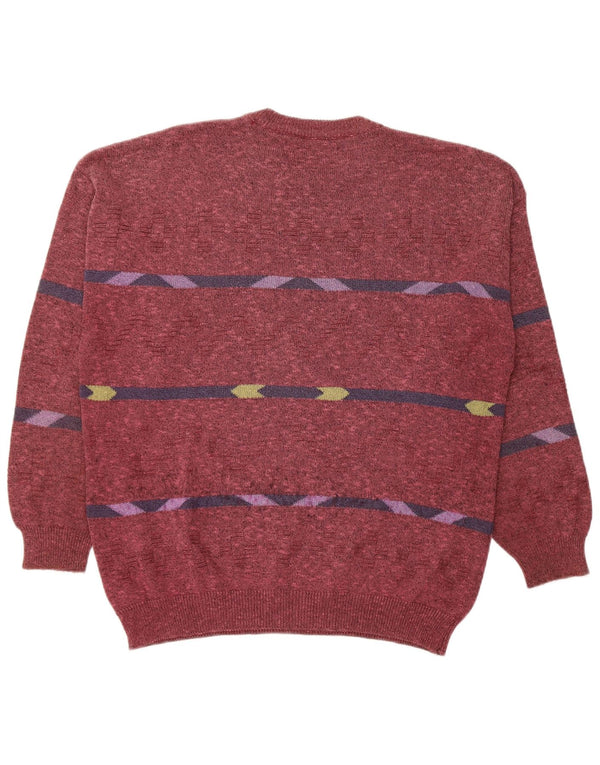 Męski sweter z okrągłym dekoltem ALLORA IT 56 2XL Burgundowa, geometryczna bawełna