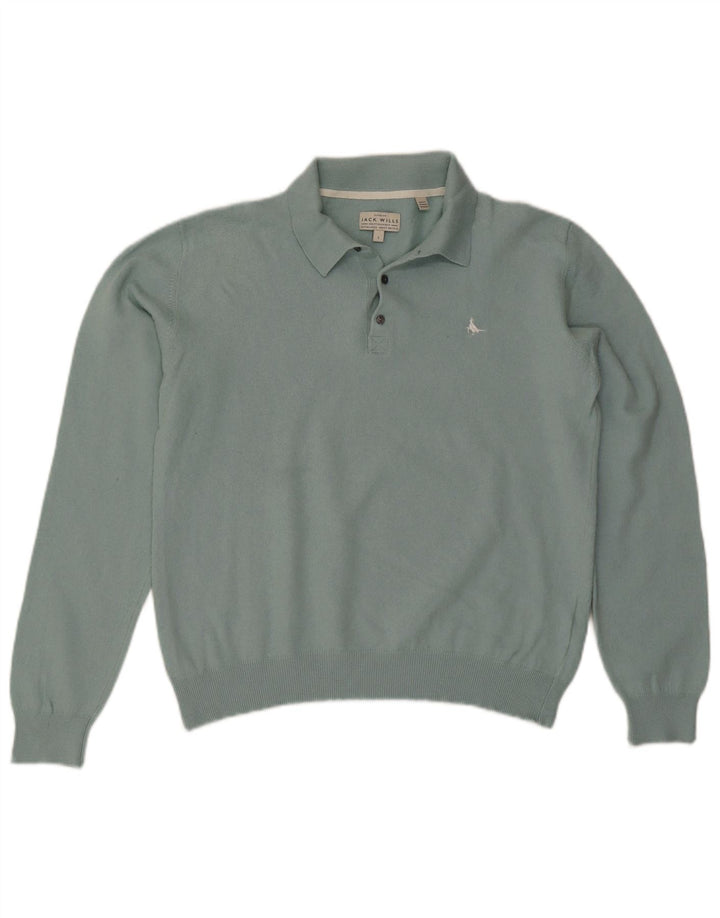 JACK WILLS Męski sweter polo, duży, niebieski, bawełniany