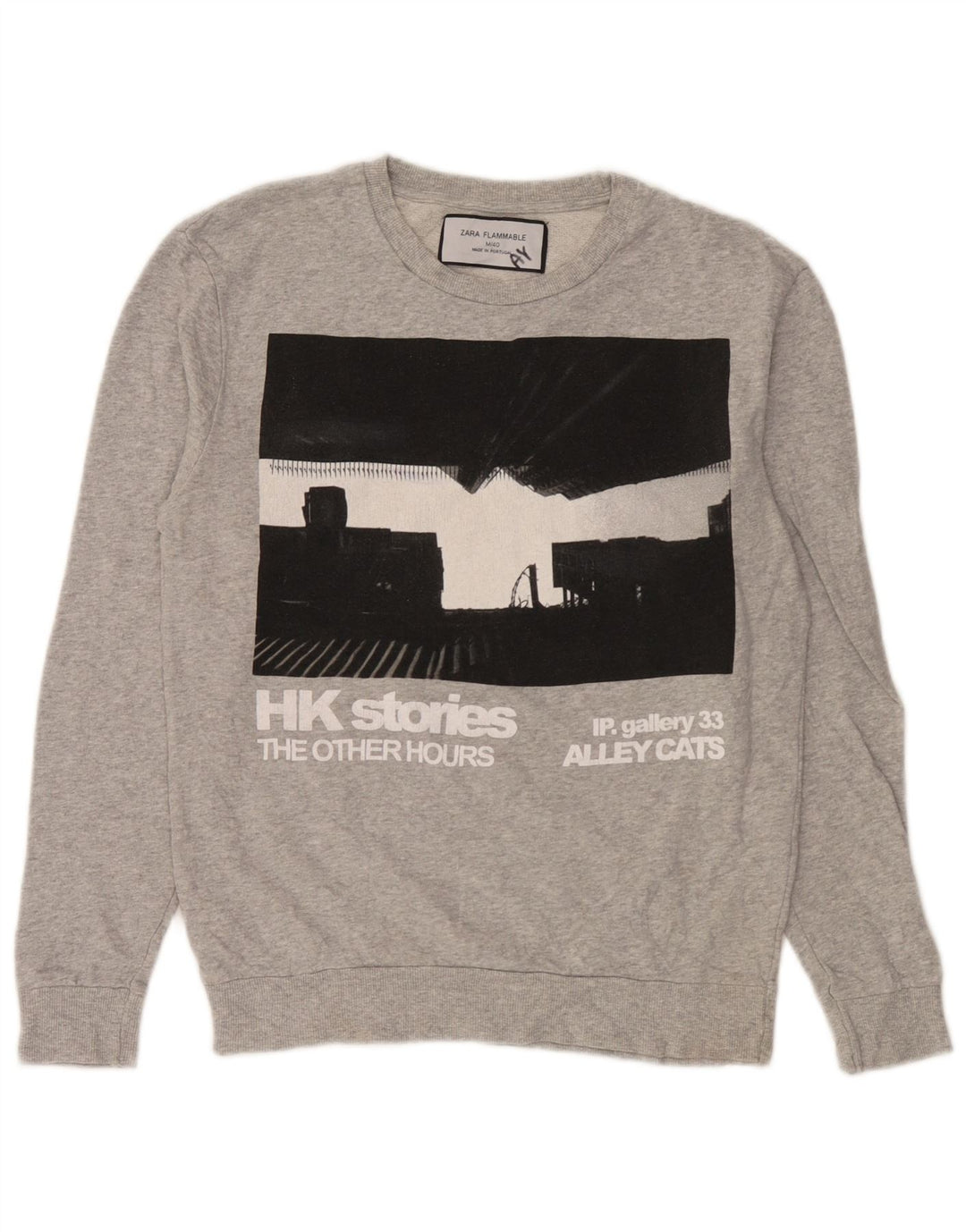 Damska bluza z grafiką Zara, UK 14, średnia szara bawełna