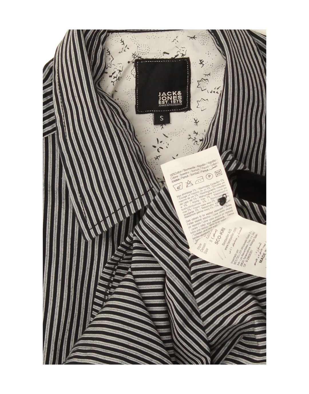 Męska koszula graficzna Jack & Jones, mała, czarna, bawełniana w prążki