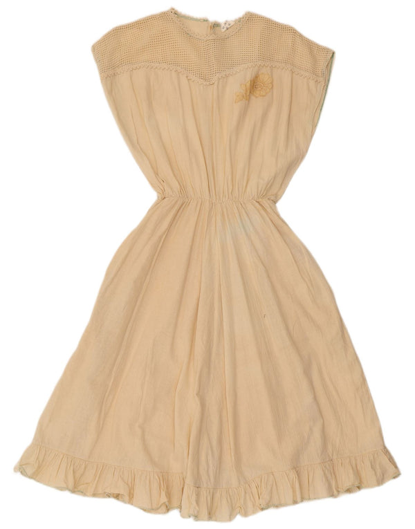 Vintage Womens Sleeveless A-Line Dress IT 44 Medium Beige Cotton