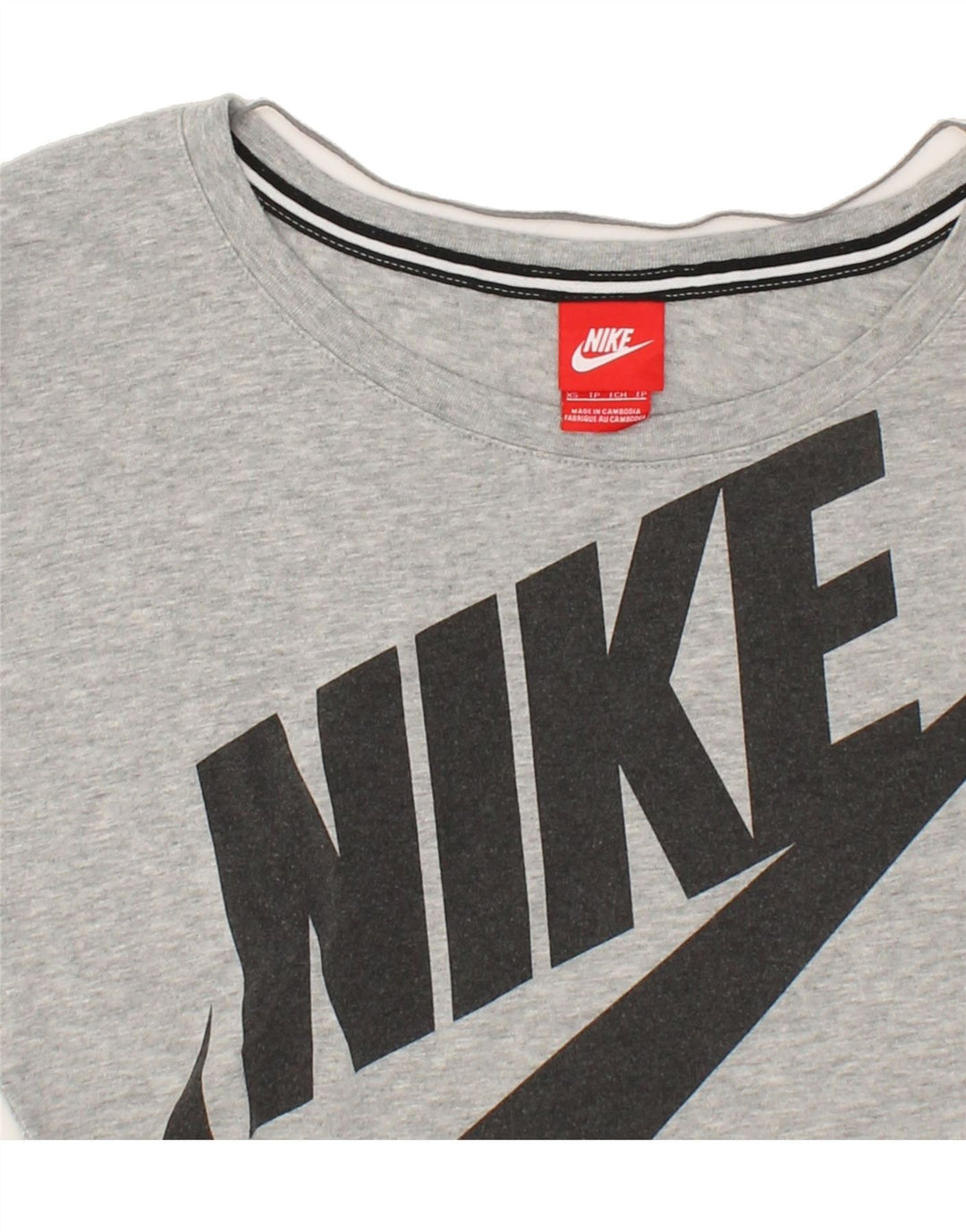 NIKE Womens Oversized Graphic Top Long Sleeve UK 6 XS Grey Vintage Nike and Second-Hand Nike from Messina Hembry 