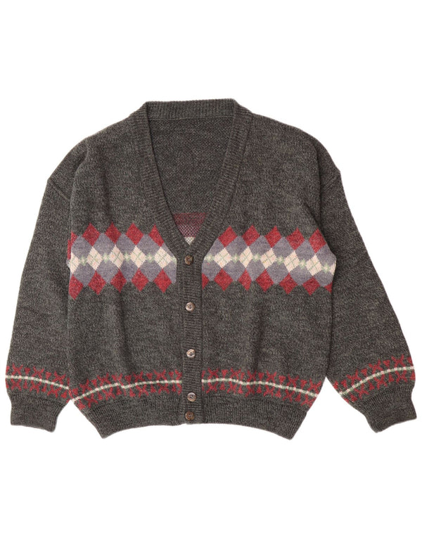 Vintage męski sweter rozpinany XL szary Argyle/diament