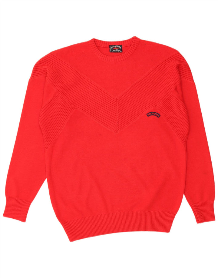 PAUL & SHARK Męski sweter żeglarski z okrągłym dekoltem, średni czerwony, z dziewiczej wełny