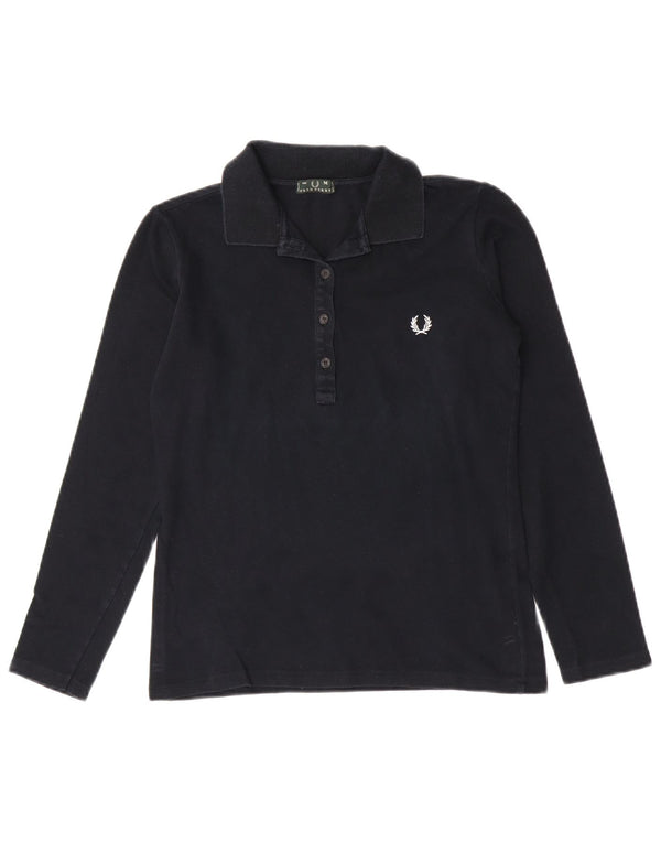 Damska koszulka polo z długim rękawem Fred Perry UK 12, średnia, granatowa, bawełniana