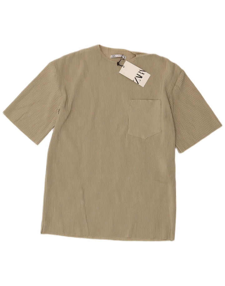 T-shirt męski Zara Top, mały, beżowy, poliester