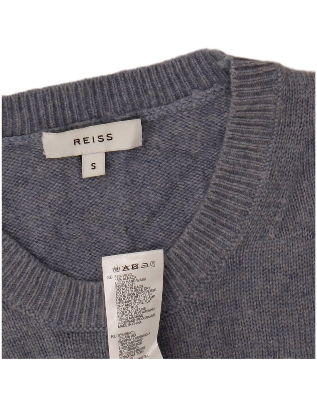 Męski sweter z wycięciem pod szyją Reiss, mały, niebieski, wełniany