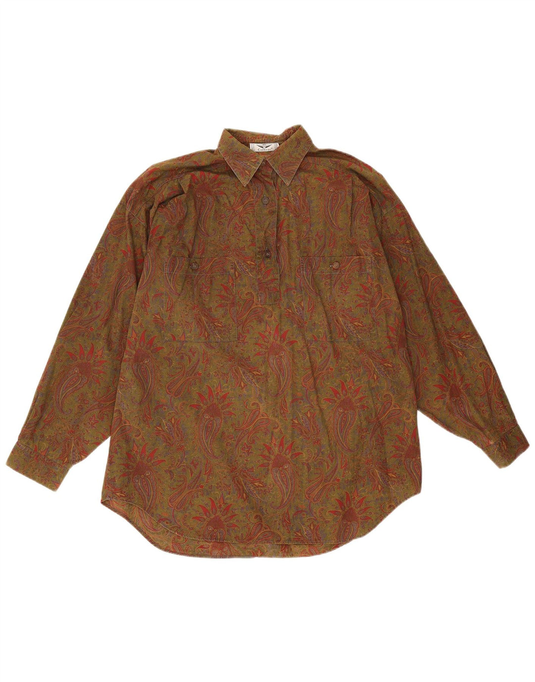 Damska koszula oversize Calbros IT 44, średnia khaki, bawełna paisley