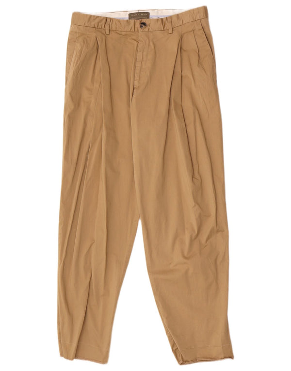 Zara Mens Pegged Chino Trousers EU 38 Small W30 L27 Beige Cotton