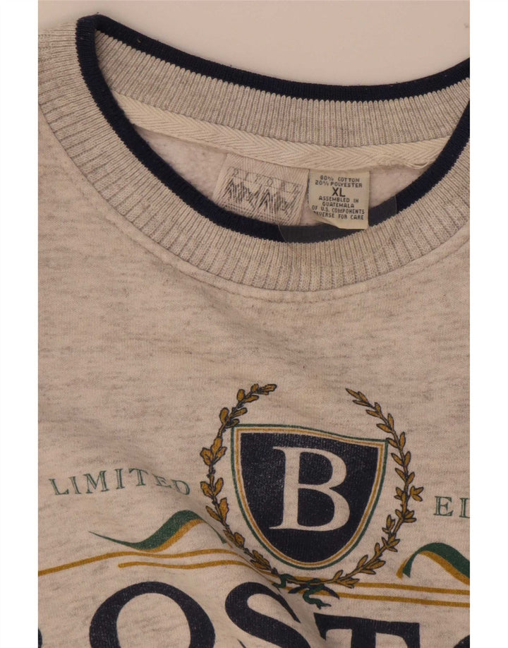 Męska bluza z grafiką Boston, sweter XL, szara bawełna