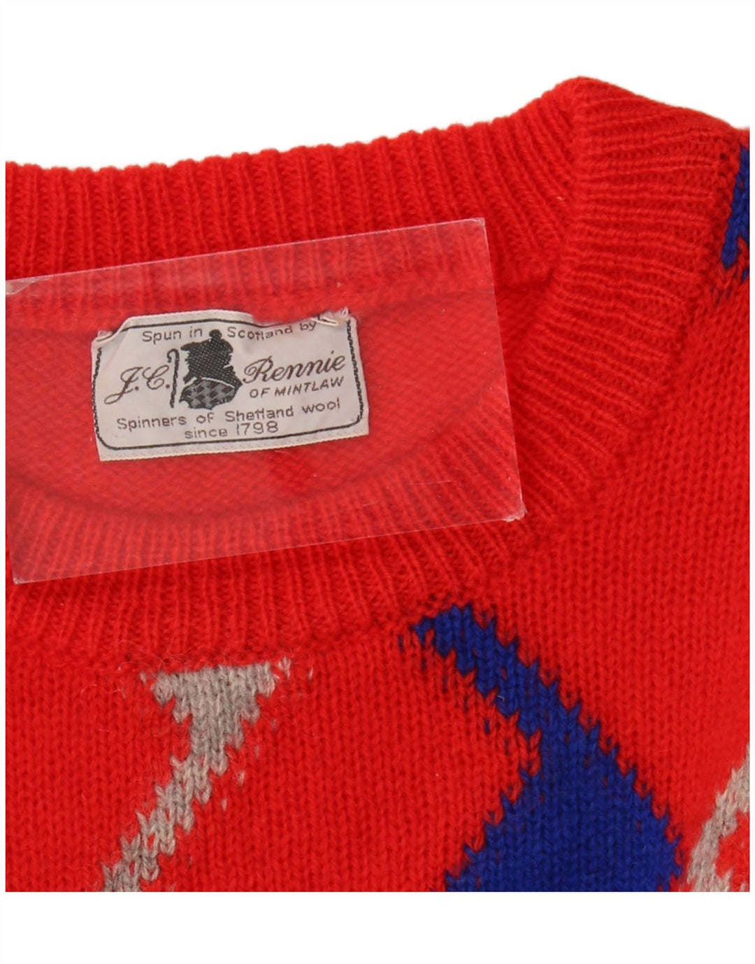 Vintage męski sweter z okrągłym dekoltem, duży czerwony Argyle/diament