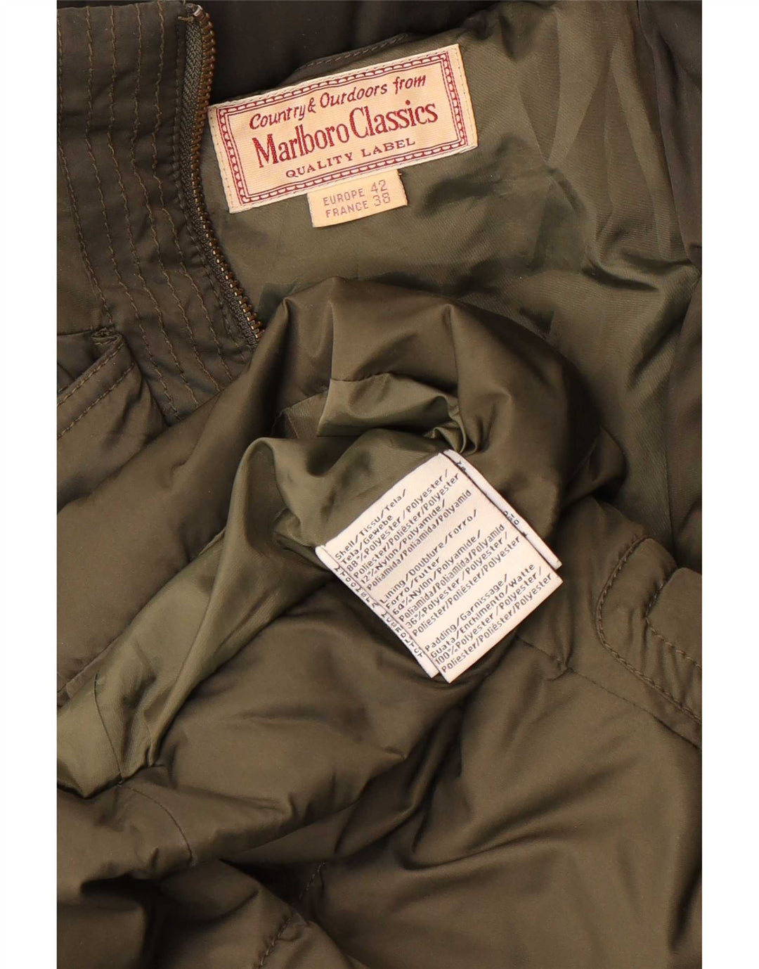 Marlboro Classics Damski płaszcz z kapturem i ociepleniem, EU 38, średni poliester khaki
