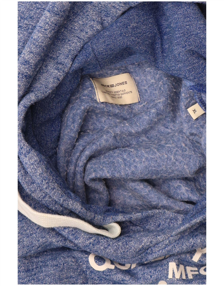 Męski sweter z kapturem Jack & Jones z grafiką XL, niebieski, nakrapiany poliester