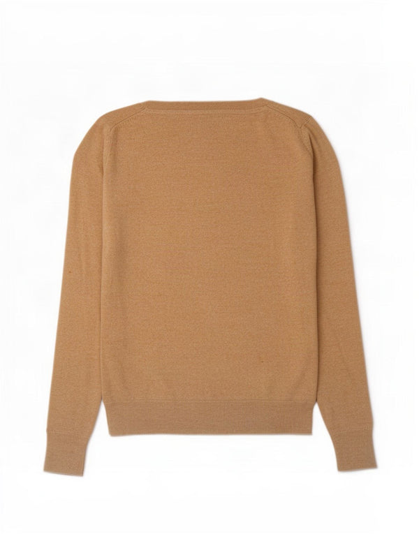 Tommy Hilfiger Womens V-Neck Jumper Sweater UK 14 Medium Beige Cotton