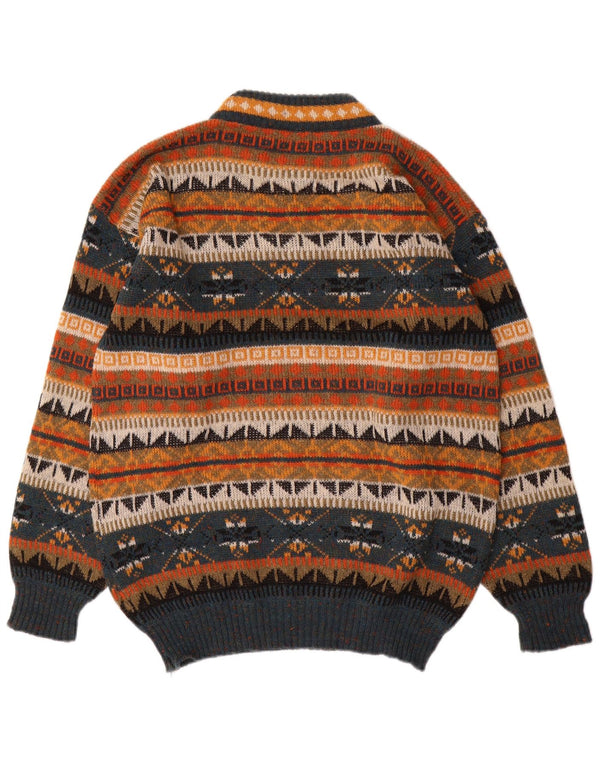Vintage męski sweter z golfem, duży, wielokolorowy Fair Isle