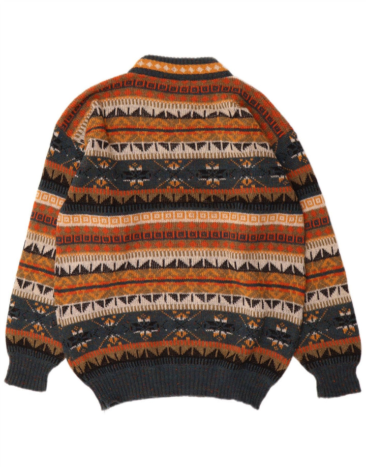 Vintage męski sweter z golfem, duży, wielokolorowy Fair Isle