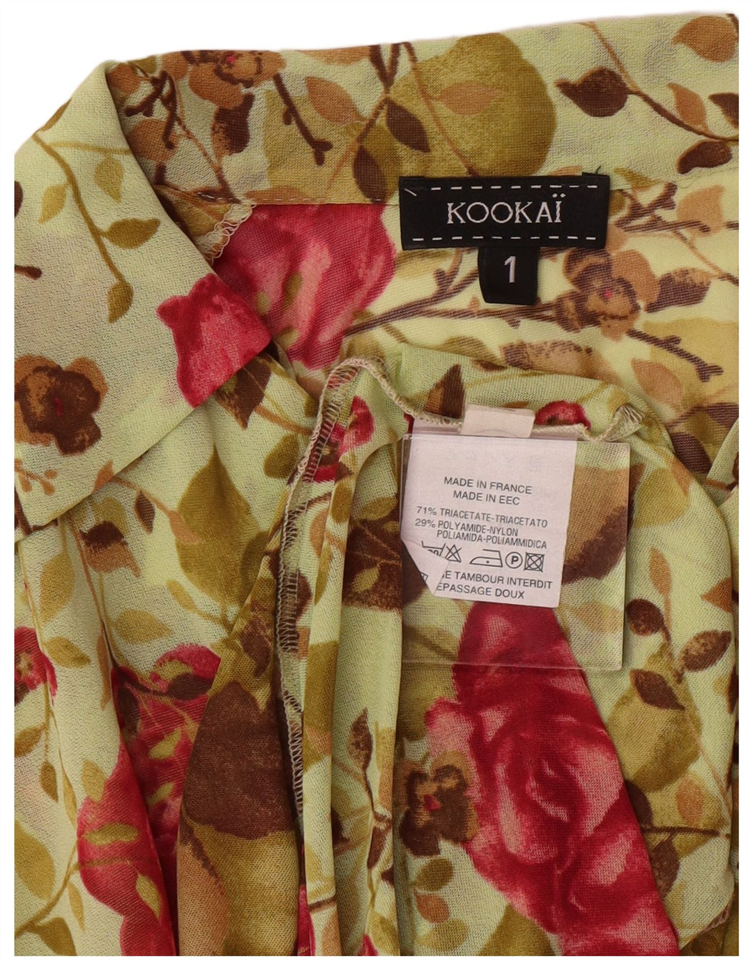 Damska sukienka koszulowa z długim rękawem Kookai, rozmiar 1, mała, zielona, w kwiaty, artystyczna