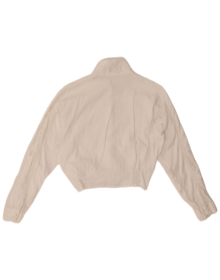 LES COPAINS Damska sztruksowa bluzka koszulowa UK 12 Średniobiała w kwiaty