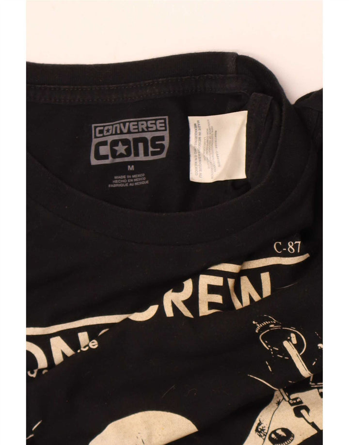 Converse Męski T-shirt Regular Graphic Top Średni Czarny Bawełniany Muzyka
