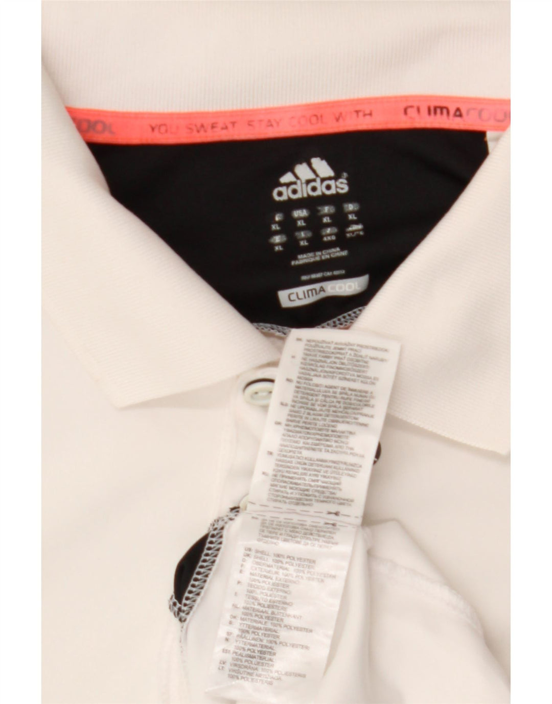Męska koszulka polo ADIDAS Climacool XL, biały, poliester z blokami kolorów