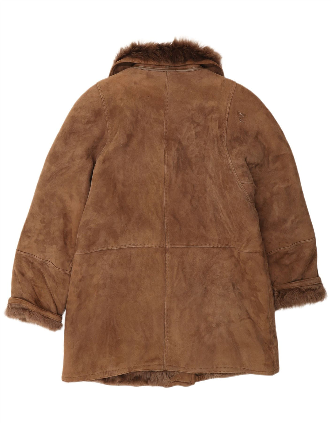 Damska kurtka shearling w stylu vintage IT 46, duża, brązowa, klasyczna
