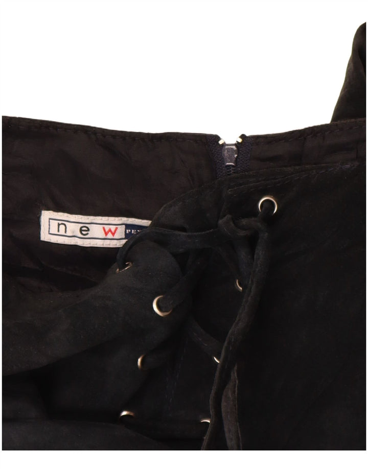 VINTAGE Damska zamszowa spódnica Maxi UK 10 Small W26 Czarna skóra