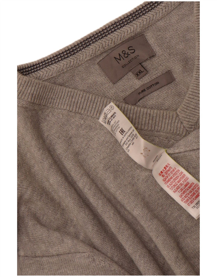 Marks & Spencer Męski sweter z dekoltem w kształcie litery V, 2XL, szary, bawełniany