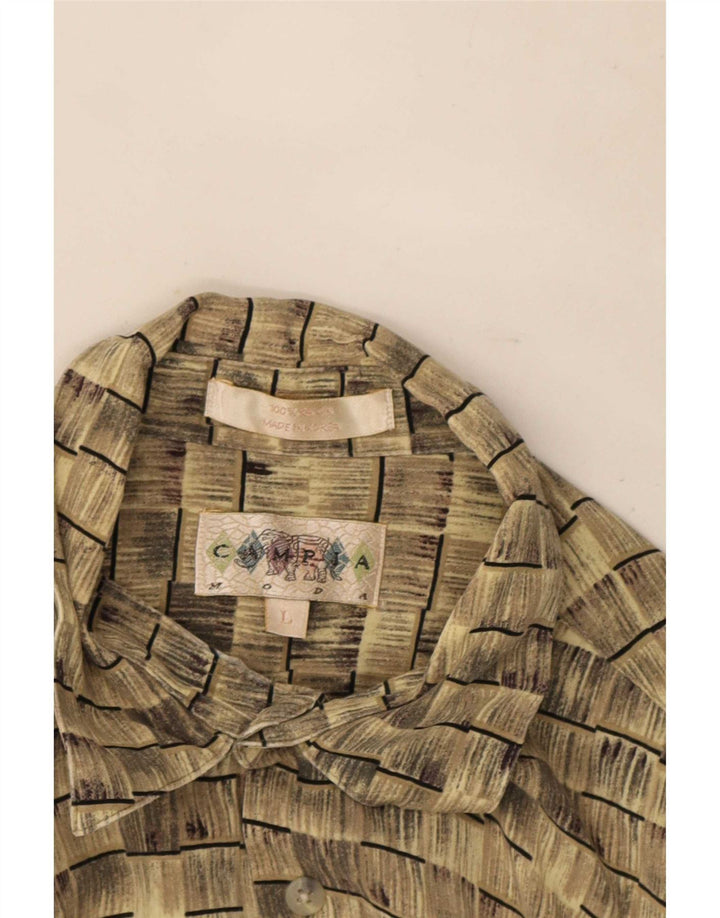 Koszula męska z krótkim rękawem w stylu vintage, duża, beżowa, ze sztucznego jedwabiu w paski