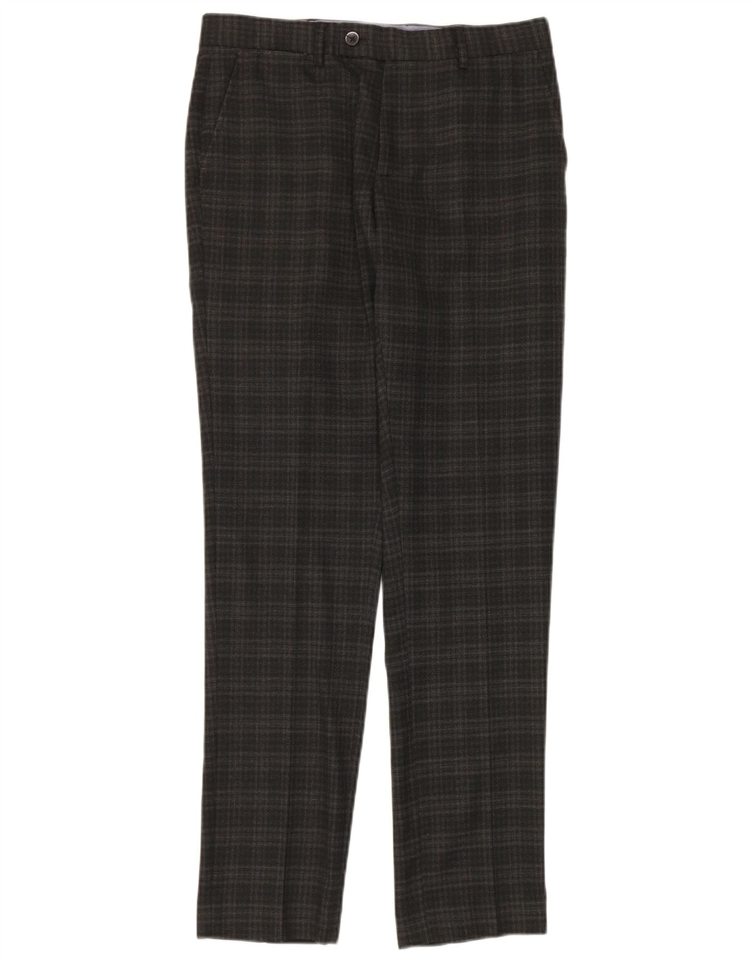 Męskie spodnie garniturowe typu slim fit Penguin W30 L32 Szara kratka z poliestru