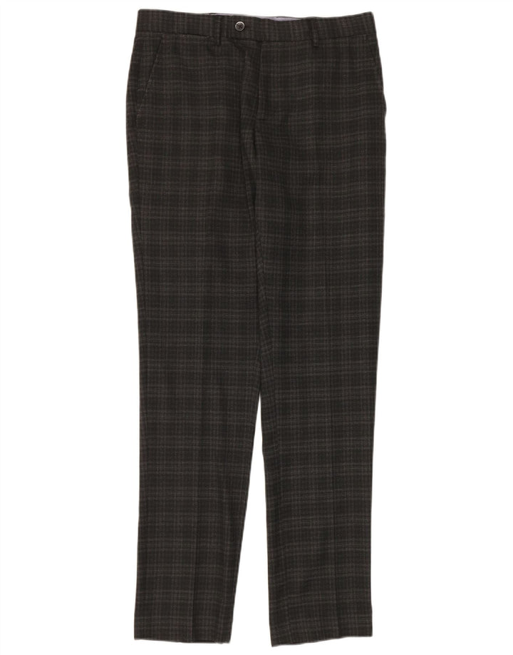 Męskie spodnie garniturowe typu slim fit Penguin W30 L32 Szara kratka z poliestru