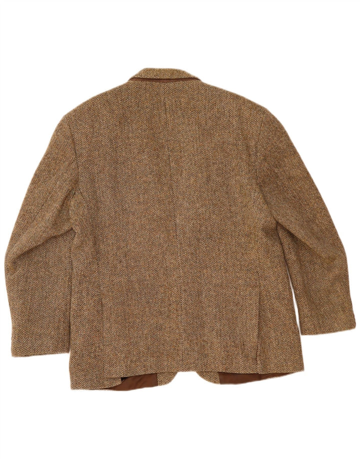 Męska marynarka zapinana na 2 guziki Harris Tweed UK 40 Duża brązowa wełna
