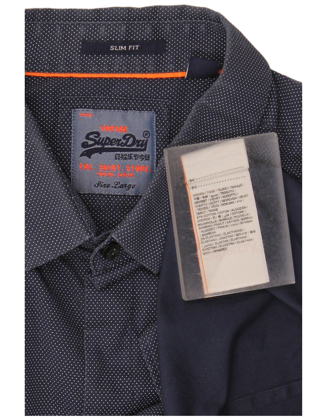 Męska koszula Superdry Slim Fit, duża, granatowa, bawełniana w cętki