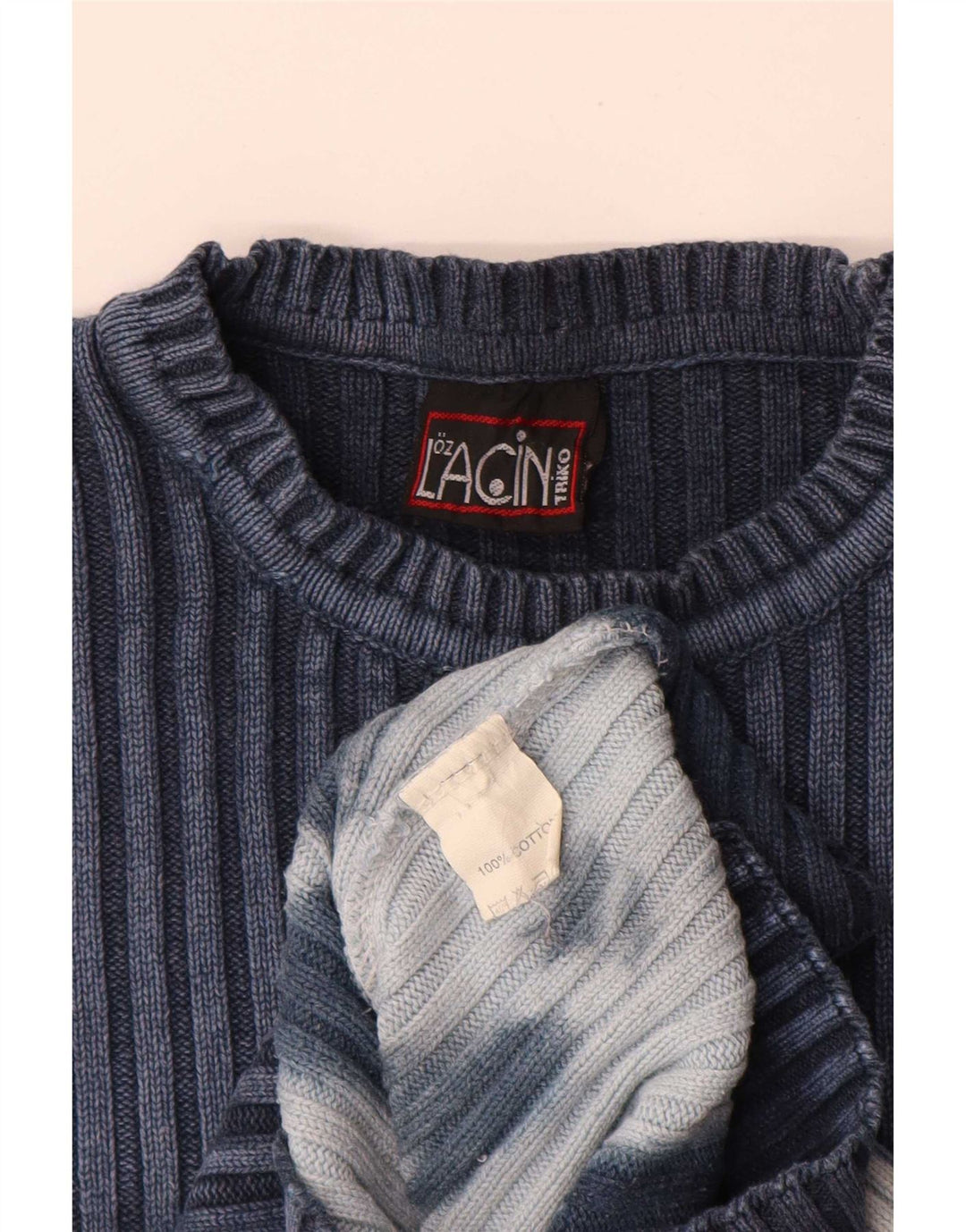 Vintage męski sweter z okrągłym dekoltem, średni granatowy, bawełniany krawat