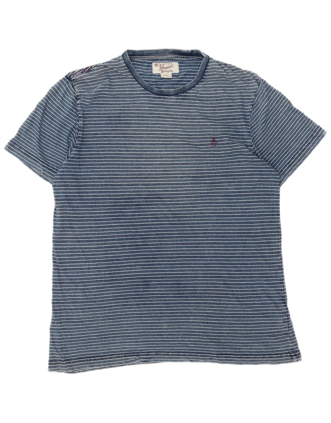 T-shirt męski Penguin, duży, bawełniany w niebieskie paski