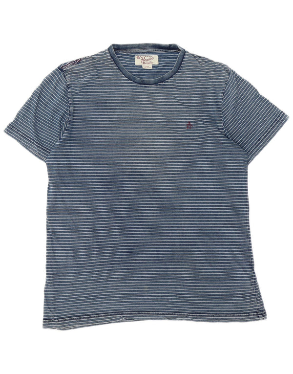 Penguin Mens T-Shirt Top Large Blue Striped Cotton