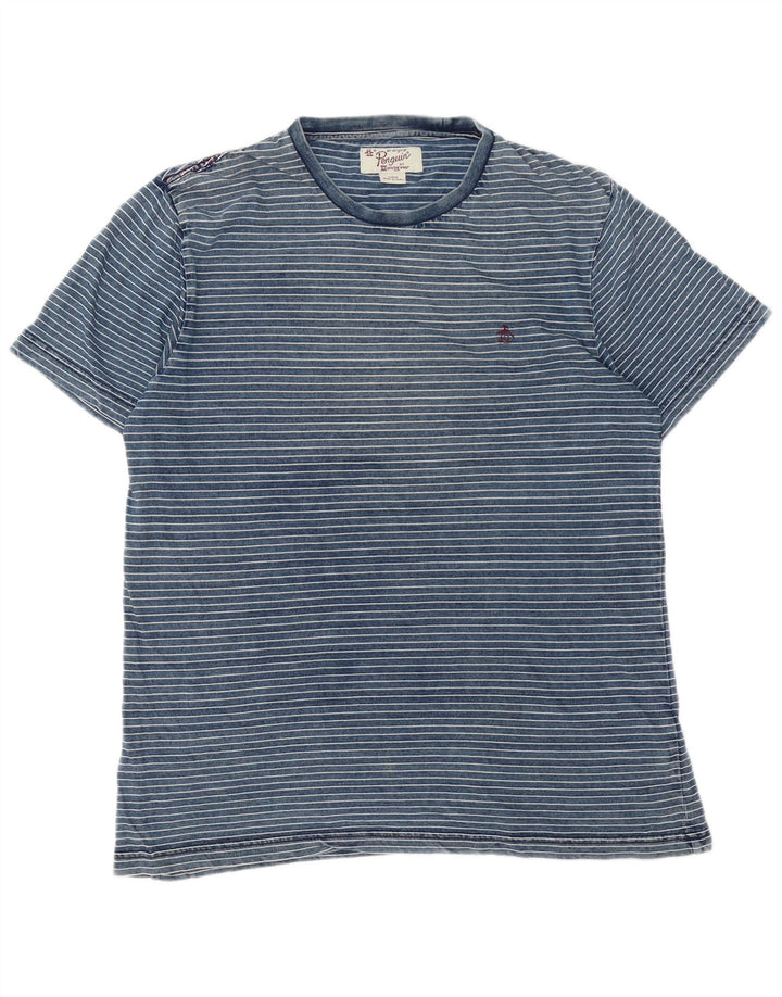 T-shirt męski Penguin, duży, bawełniany w niebieskie paski