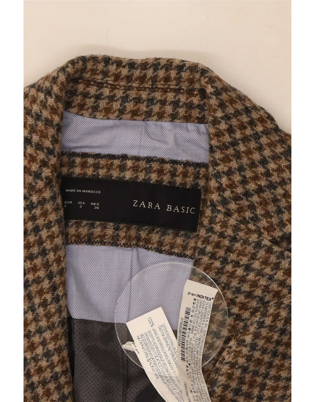 Zara damska marynarka zapinana na 1 guzik UK 10 mała brązowa wełna w pepitkę