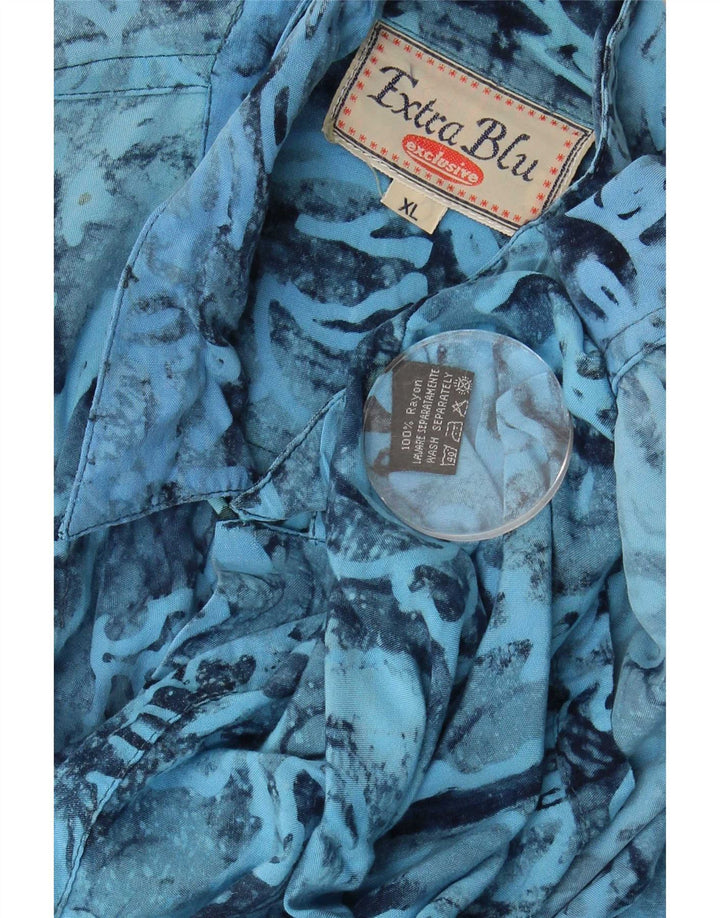 Męska koszula z krótkim rękawem w stylu vintage, abstrakcyjny wzór XL, niebieski sztuczny jedwab