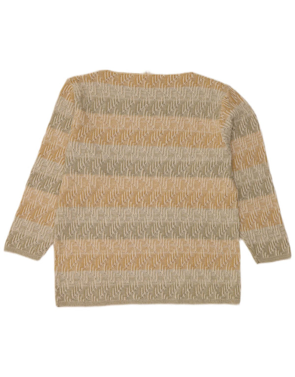 Sweter damski w stylu vintage z dekoltem w łódkę UK 14, duży, beżowy, geometryczny, akrylowy