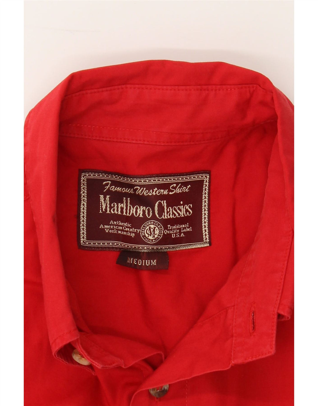 MARLBORO CLASSICS Mens Short Sleeve Shirt Medium Red Cotton Vintage Marlboro Classics and Second-Hand Marlboro Classics from Messina Hembry 