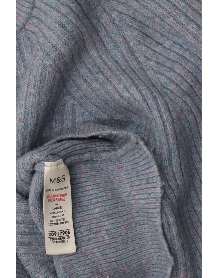 Marks & Spencer Damski sweter z golfem UK 14, duży, niebieski, nakrapiany