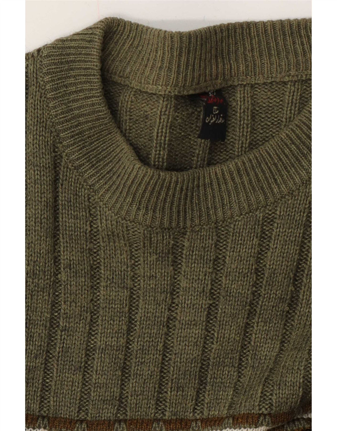 Vintage męski sweter z okrągłym dekoltem, średnio zielony Fair Isle
