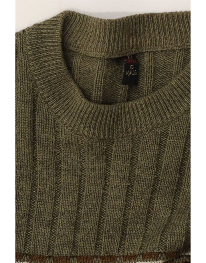 Vintage męski sweter z okrągłym dekoltem, średnio zielony Fair Isle
